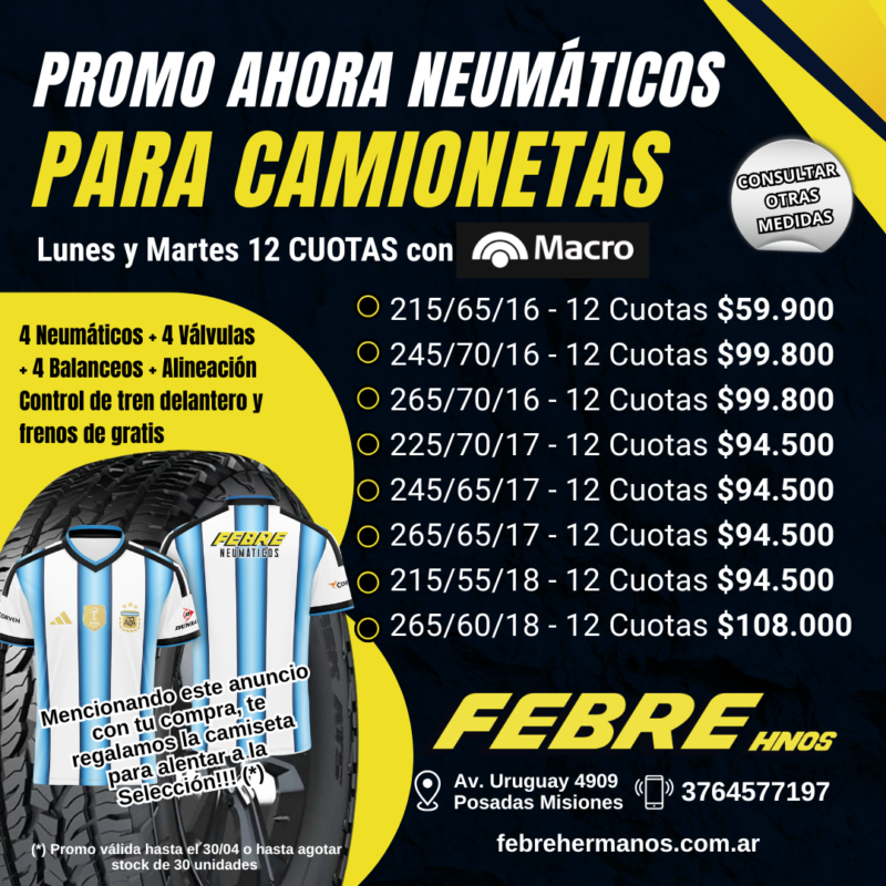 Ahora neumáticos Camionetas Febre Hermanos