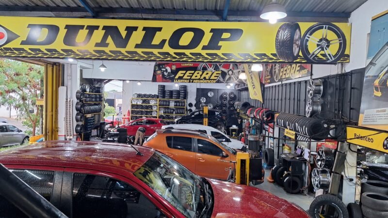 Taller de Febre Hermanos con autos en servicio
